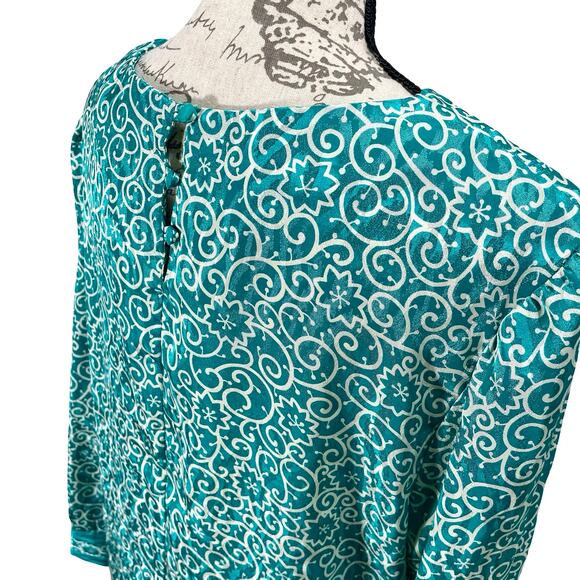 Vintage 90s Top Act Teal Satin Patterned Pleated Skirt Set - Size 16 - Picture 6 of 9